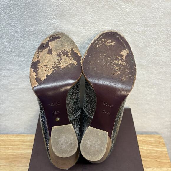 Mulberry Bayswater Peep Toe Cracked Metallic Silver Block Heel Pump EU Size 38.5 - Picture 12 of 16